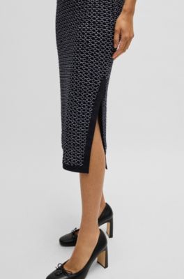 Structured-stripe dress in stretch-cotton jersey, Black Patterned