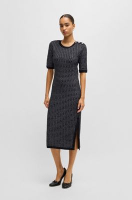 Structured-stripe dress in stretch-cotton jersey, Black Patterned