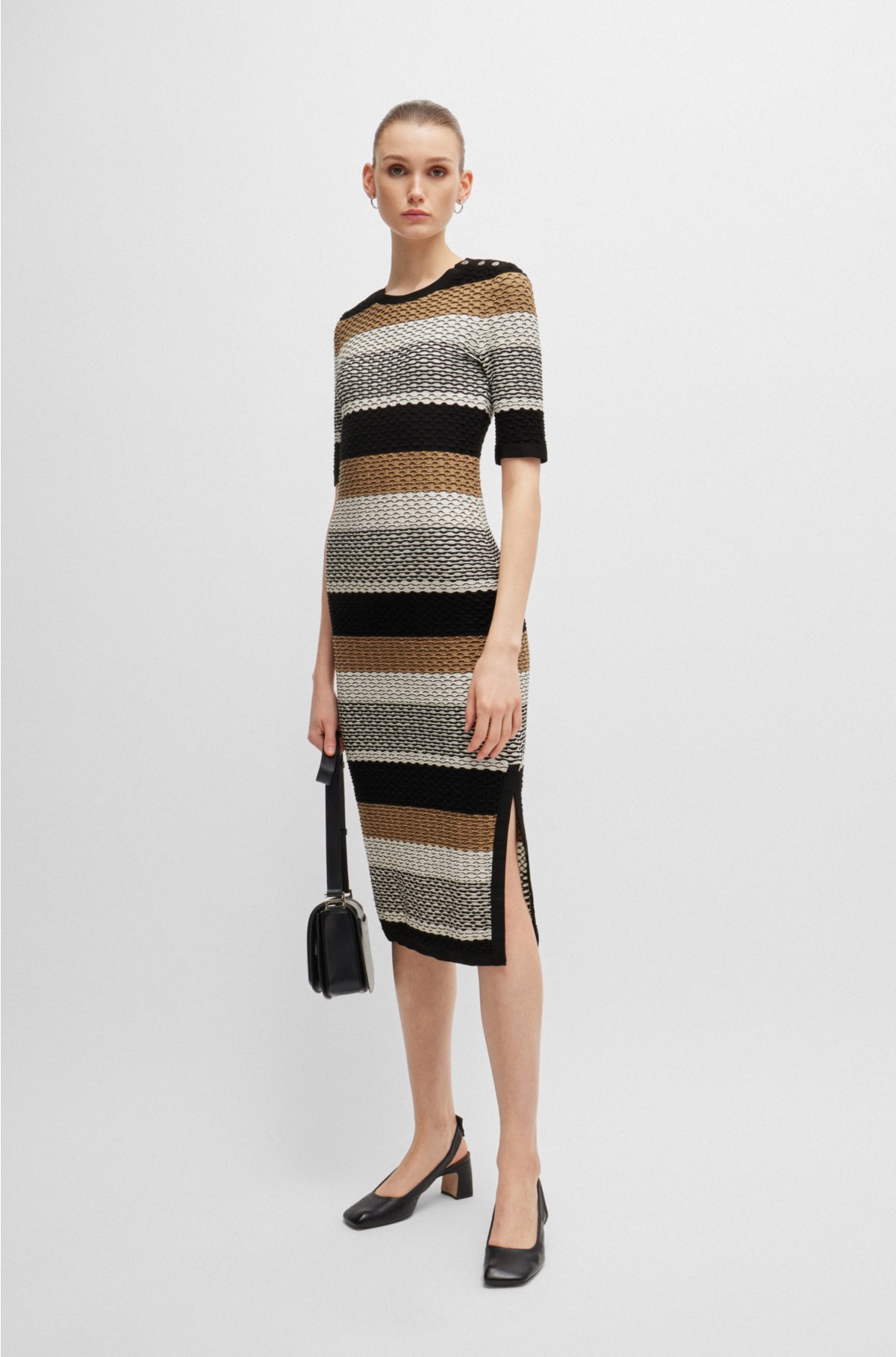 Structured-stripe dress in stretch-cotton jersey, Patterned