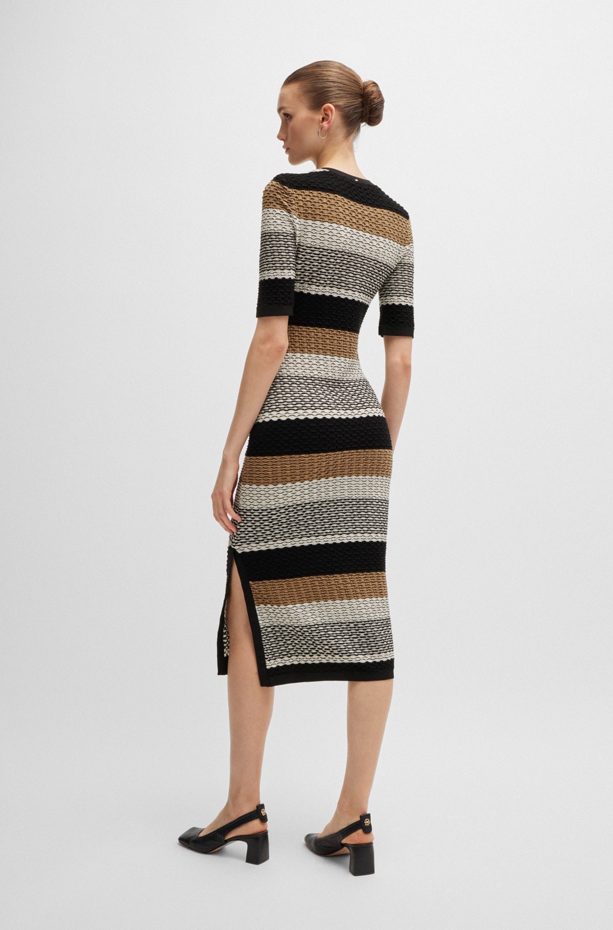 Struktureret kjole med striber i bomuldsjersey med stræk, Mønstret