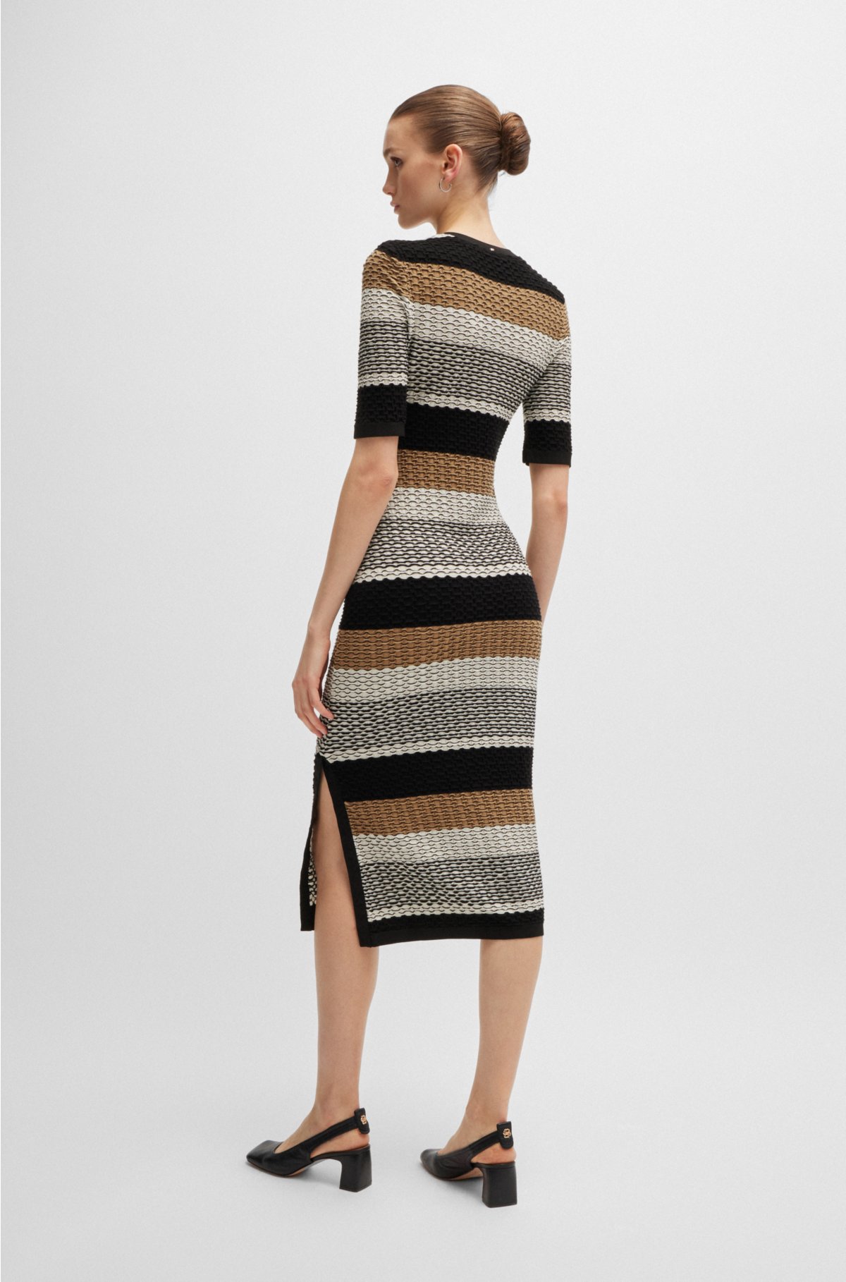 Structured-stripe dress in stretch-cotton jersey, Patterned
