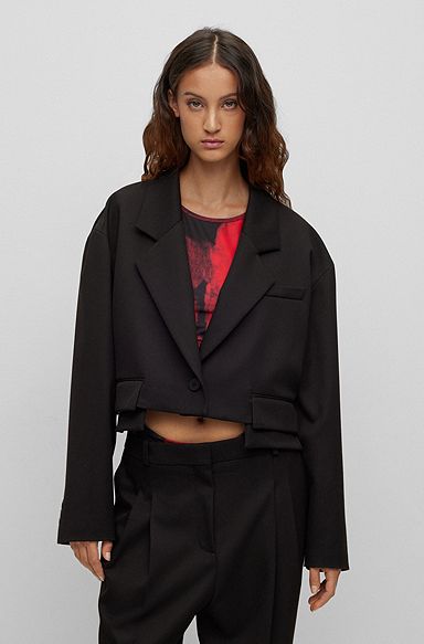Oversized-fit cropped jacket in stretch gabardine, Black