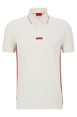 HUGO - Cotton-piqué polo shirt with stripes and logos