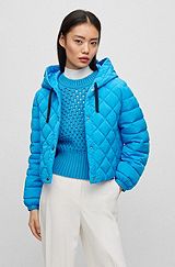 Hooded reversible jacket with padding, Turquoise