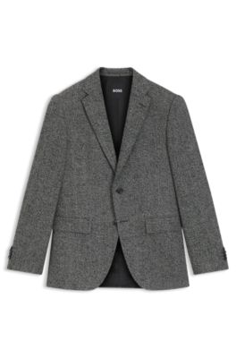Regular-fit jacket in a herringbone wool blend, Dark Grey