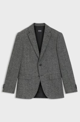 Regular-fit jacket in a herringbone wool blend, Dark Grey