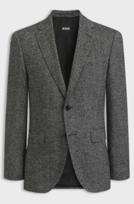 Regular-fit jacket in a herringbone wool blend, Black Patterned