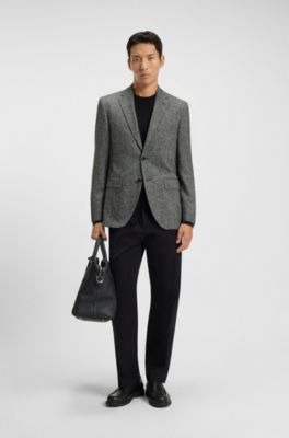 Regular-fit jacket in a herringbone wool blend, Dark Grey