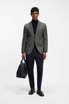 Regular-fit jacket in a herringbone wool blend, Black Patterned