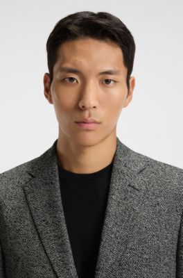 Regular-fit jacket in a herringbone wool blend, Dark Grey