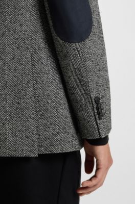 Regular-fit jacket in a herringbone wool blend, Dark Grey