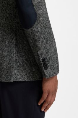 Regular-fit jacket in a herringbone wool blend, Black Patterned