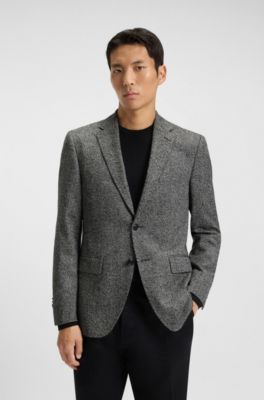 Regular-fit jacket in a herringbone wool blend, Dark Grey