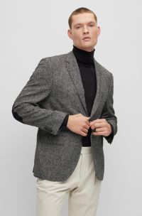 Giacca regular fit in misto lana a spina di pesce, Grigio scuro