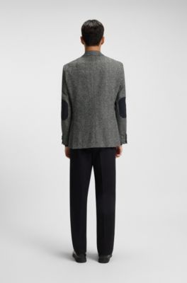 Regular-fit jacket in a herringbone wool blend, Dark Grey