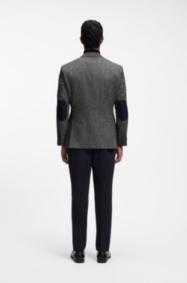 Regular-fit jacket in a herringbone wool blend, Black Patterned