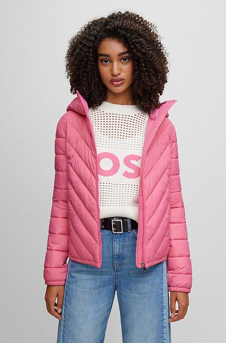 Water-repellent quilted jacket with logo detail, Pink
