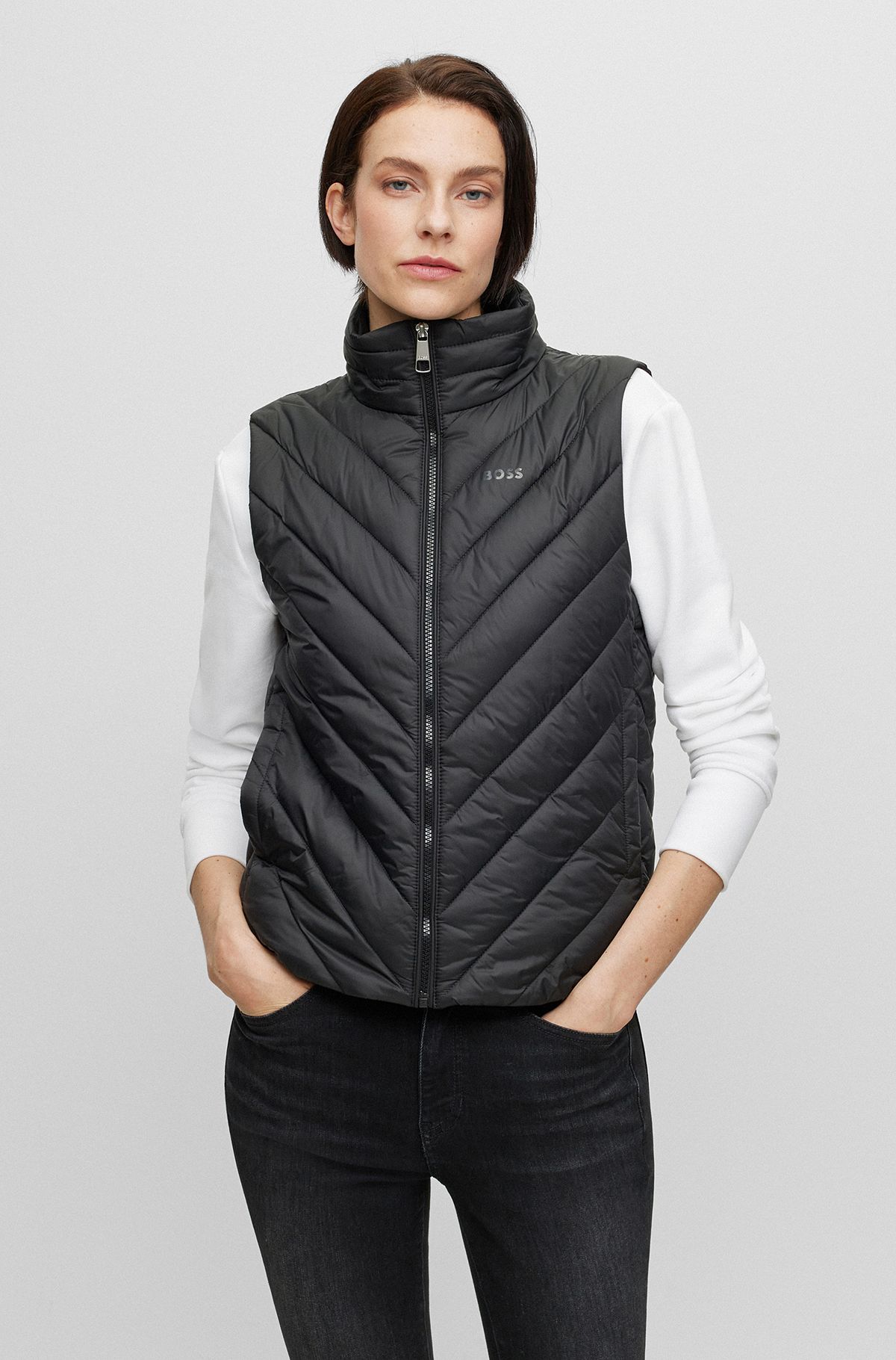 Water-repellent gilet with logo detail, Black