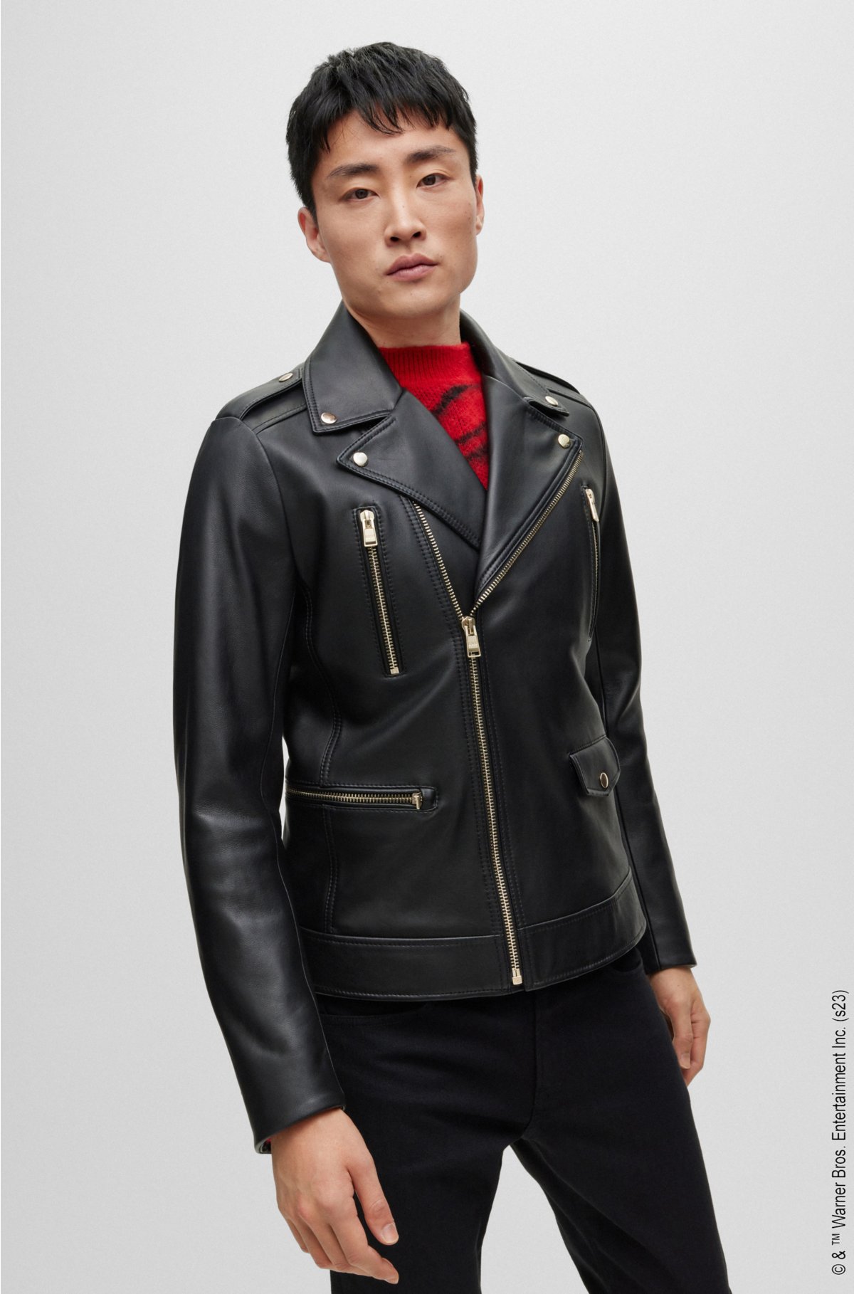 BOSS - Looney Tunes x BOSS Asymmetric leather jacket with lining