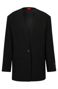 Oversized-fit jacket with single-button closure, Black