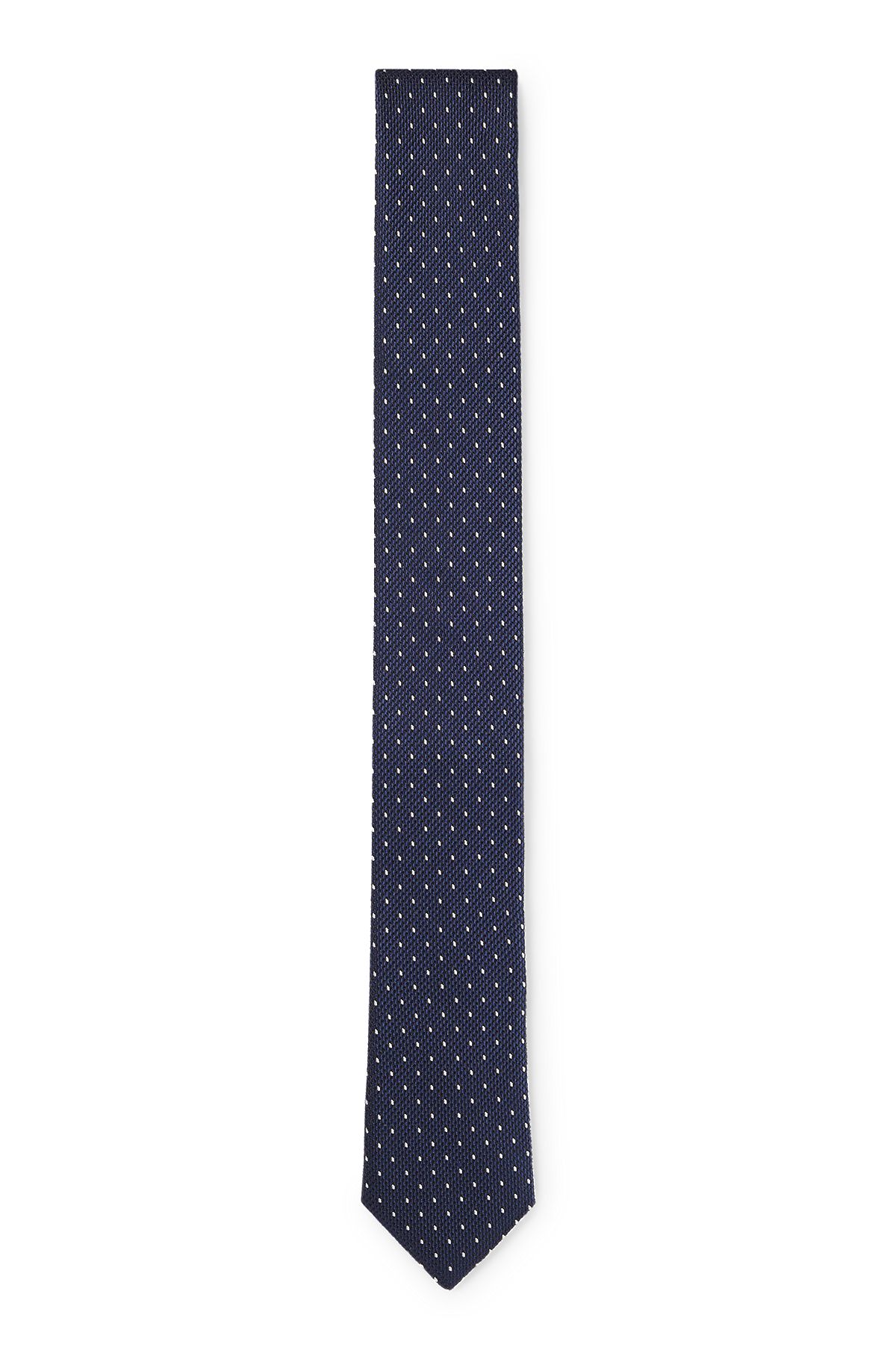Dot-pattern tie in silk jacquard, Dark Blue