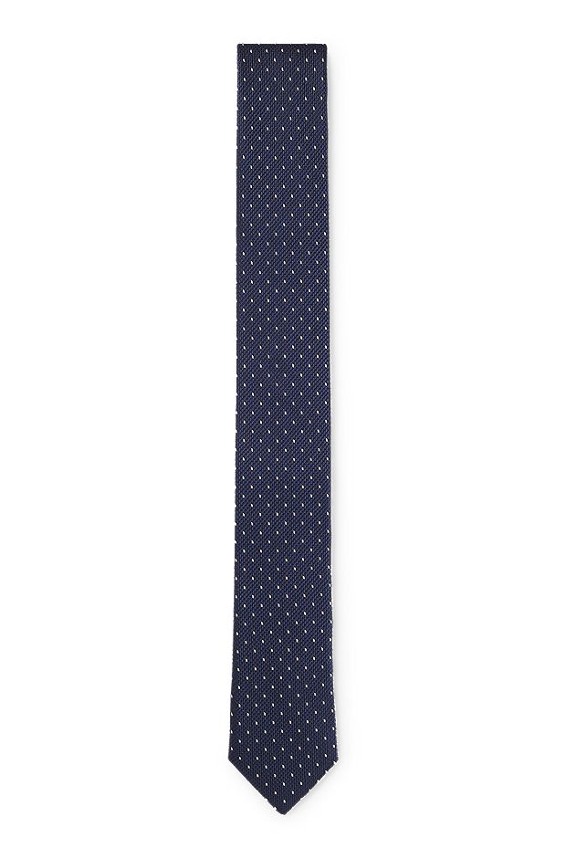 Dot-pattern tie in silk jacquard, Dark Blue
