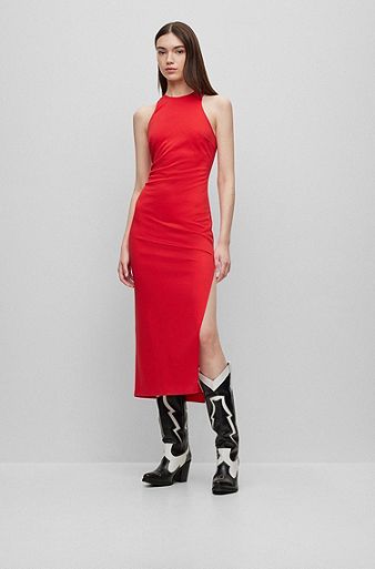 Racer-back sleeveless dress in stretch jersey, Red