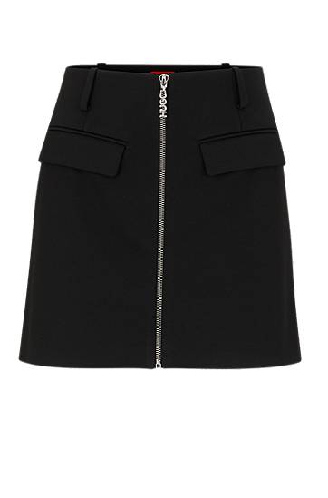 Jersey mini skirt with front zip and branded puller, Hugo boss