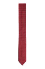 Silk-blend tie with jacquard pattern, Dark Red