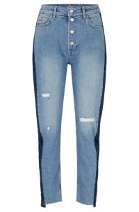 High-waisted jeans in two-tone comfort-stretch denim, Dark Blue