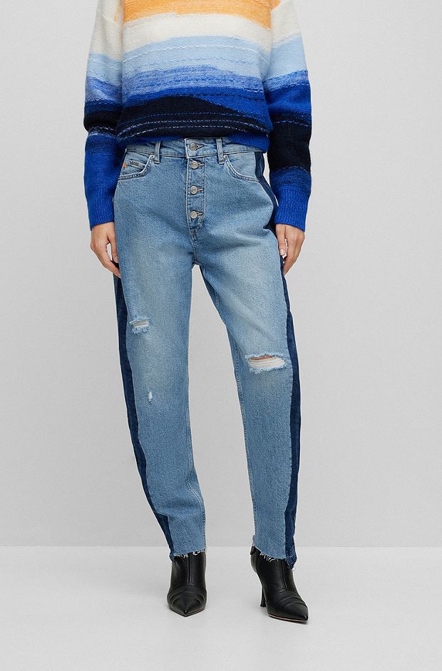 High-waisted jeans in two-tone comfort-stretch denim, Dark Blue