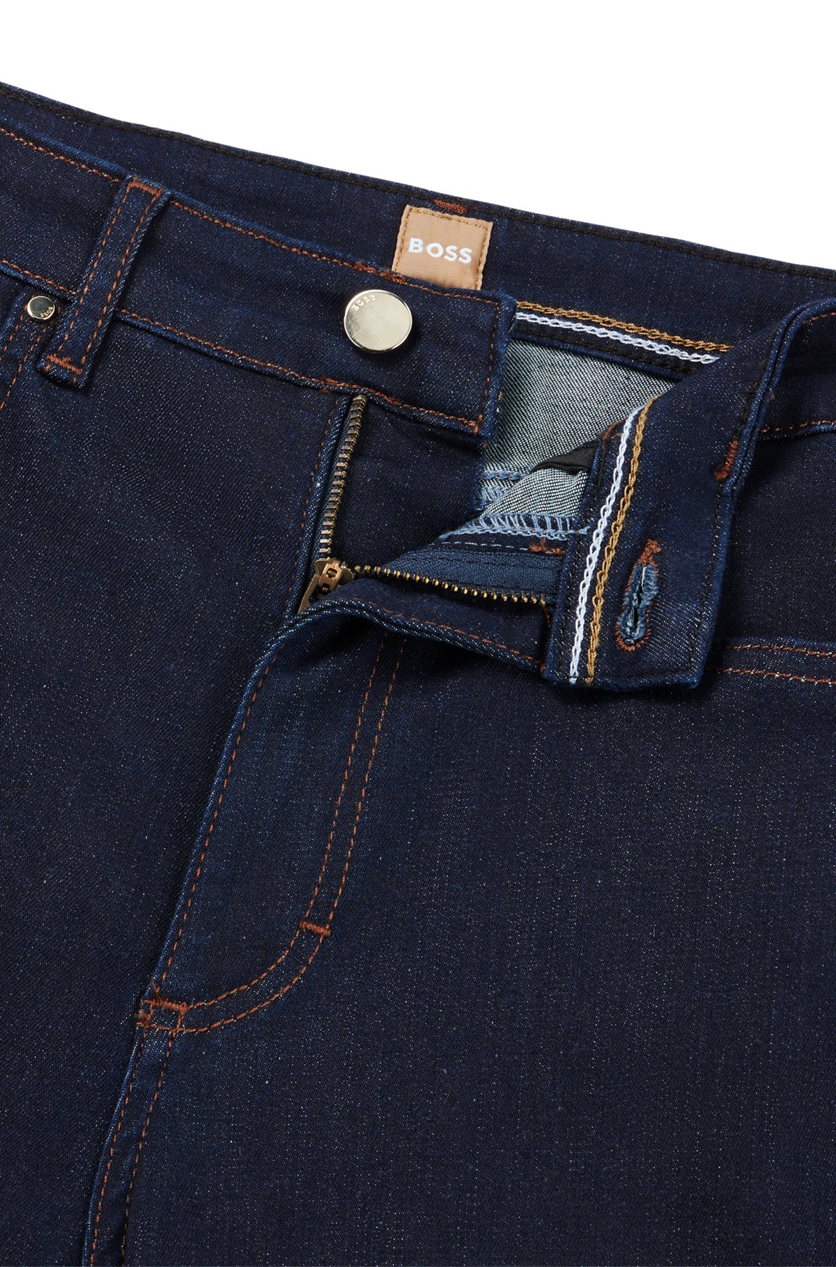 High-waisted jeans in blue super-stretch denim, Dark Blue