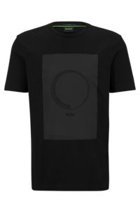 T-shirt in cotone elasticizzato con grafica stampata e ricamata, Nero
