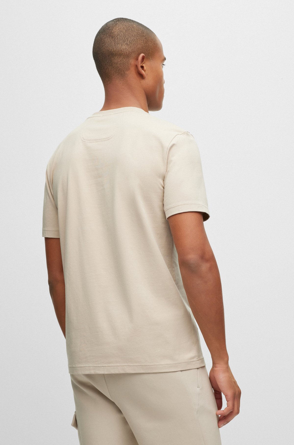 T-shirt in cotone elasticizzato con grafica stampata e ricamata, Beige