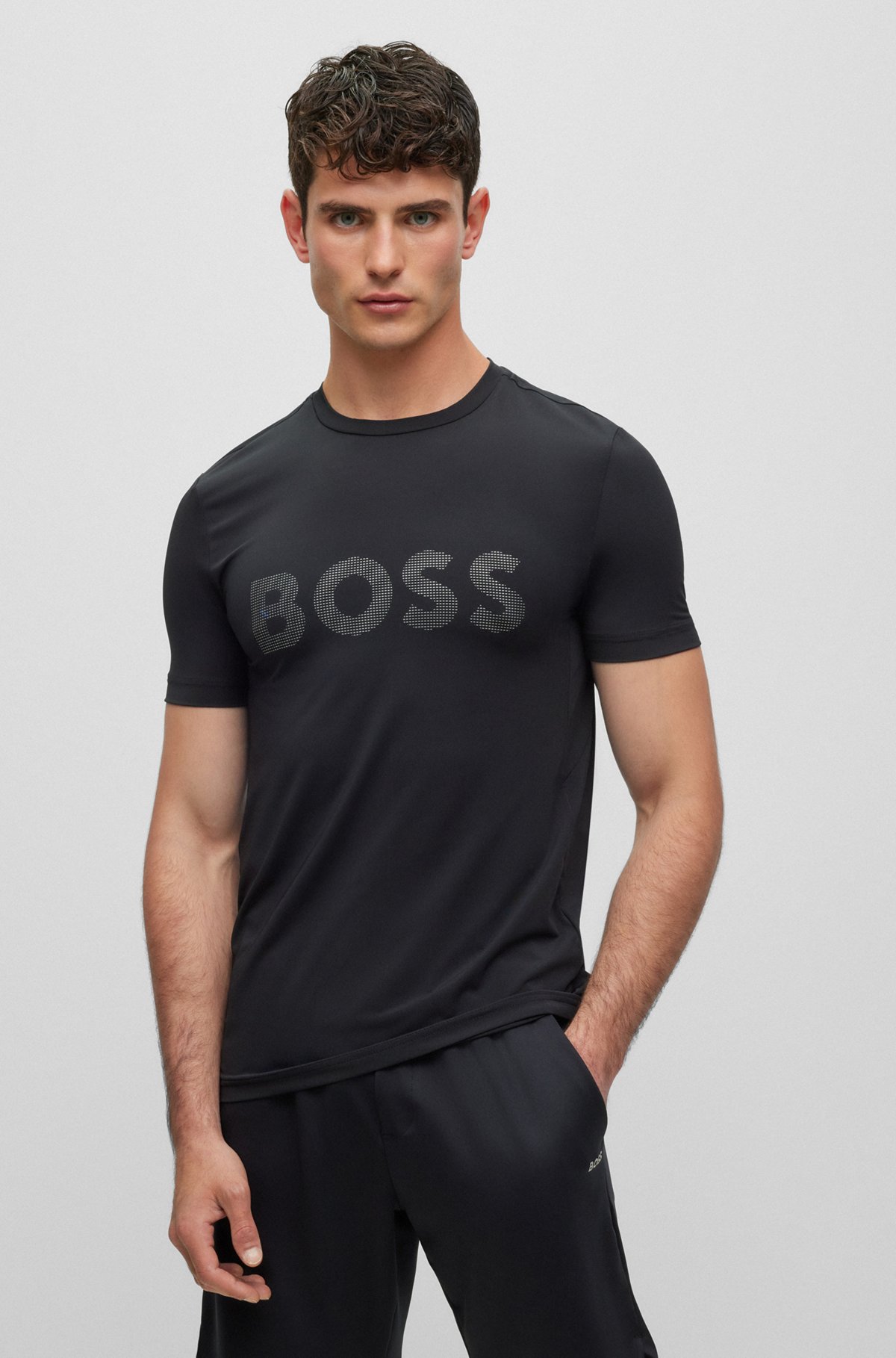 Slim-fit T-shirt with decorative reflective logo, Black