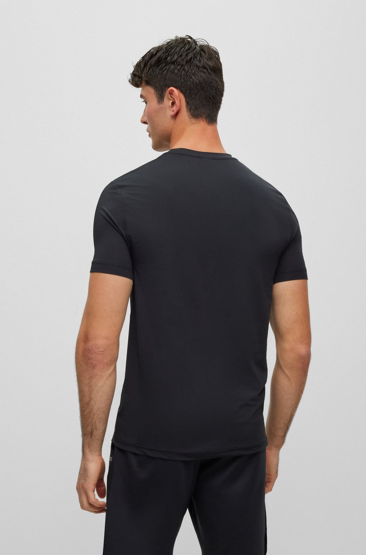 Slim-Fit T-Shirt mit dekorativem reflektierendem Logo, Schwarz