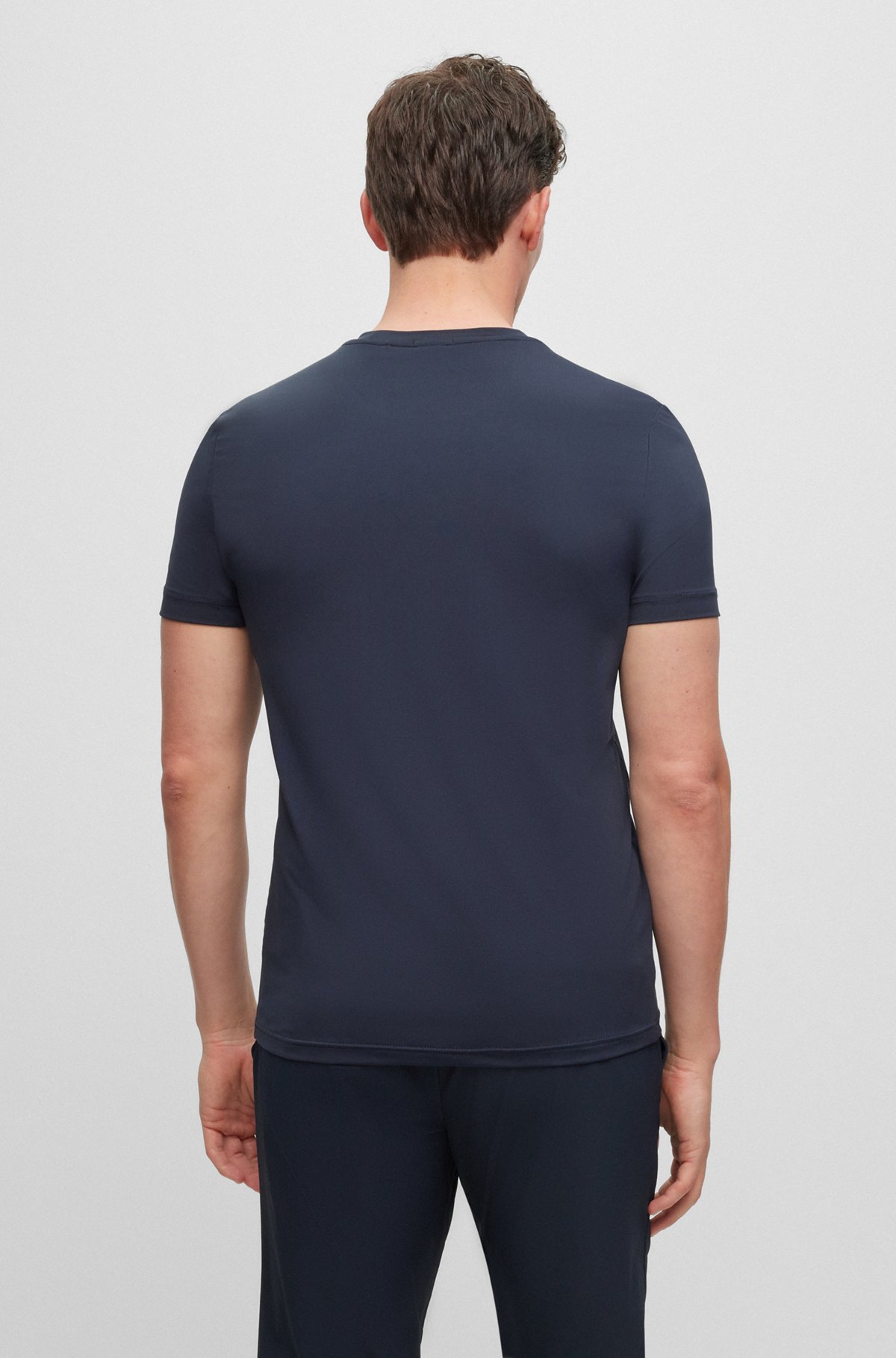 Slim-fit T-shirt with decorative reflective logo, Dark Blue