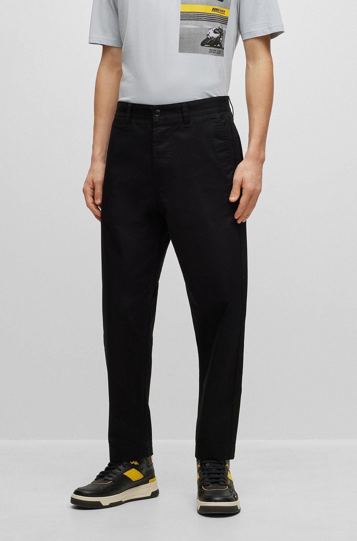 Relaxed-fit trousers in stretch-cotton-blend gabardine, Black