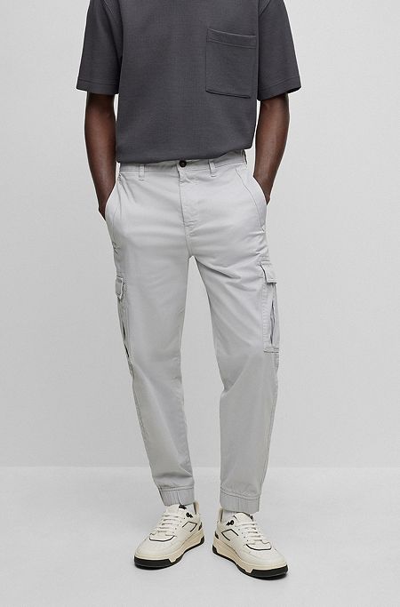 Regular-fit cargo trousers in stretch-cotton satin, Light Grey