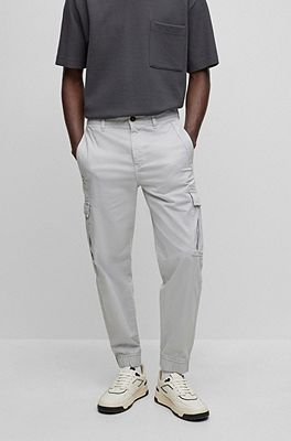 HUGO - Cuffed slim-fit cargo trousers in brushed twill