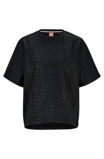 Oversized-fit T-shirt in monogrammed stretch cotton, Hugo boss