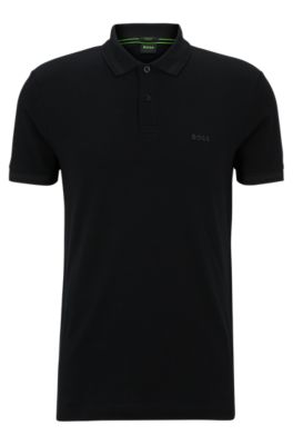 Hugo Boss Cotton-piqu Polo Shirt With Tonal Logo In Black