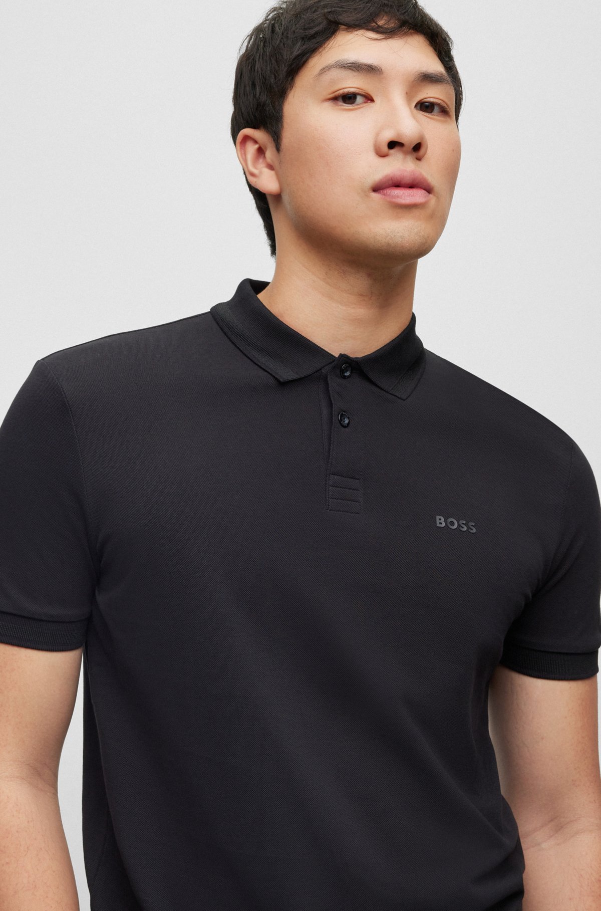 Cotton-piqué polo shirt with tonal logo, Black
