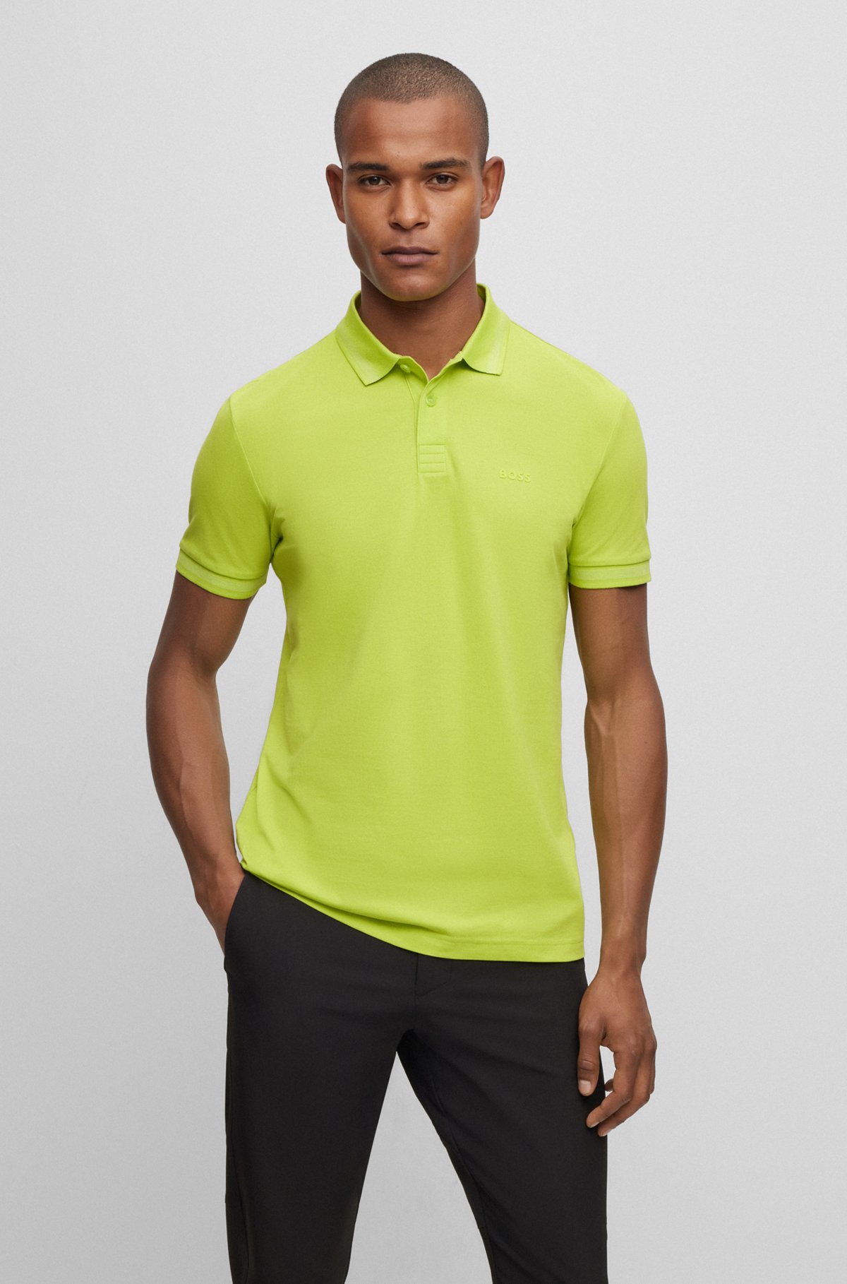 Cotton-piqué polo shirt with tonal logo, Green