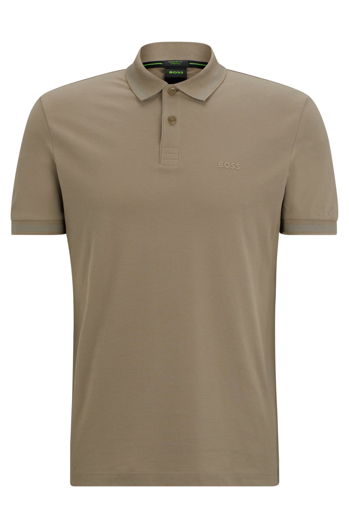 Cotton-piqué polo shirt with tonal logo, Light Brown