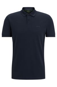 Cotton-piqué polo shirt with tonal logo, Dark Blue
