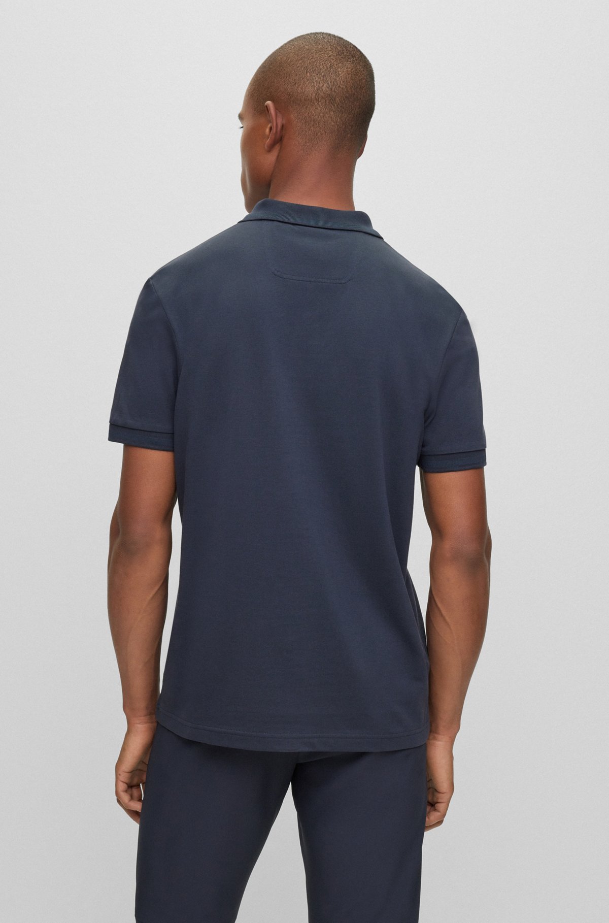 Cotton-piqué polo shirt with tonal logo, Dark Blue