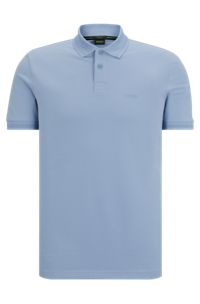 Cotton-piqué polo shirt with tonal logo, Light Blue