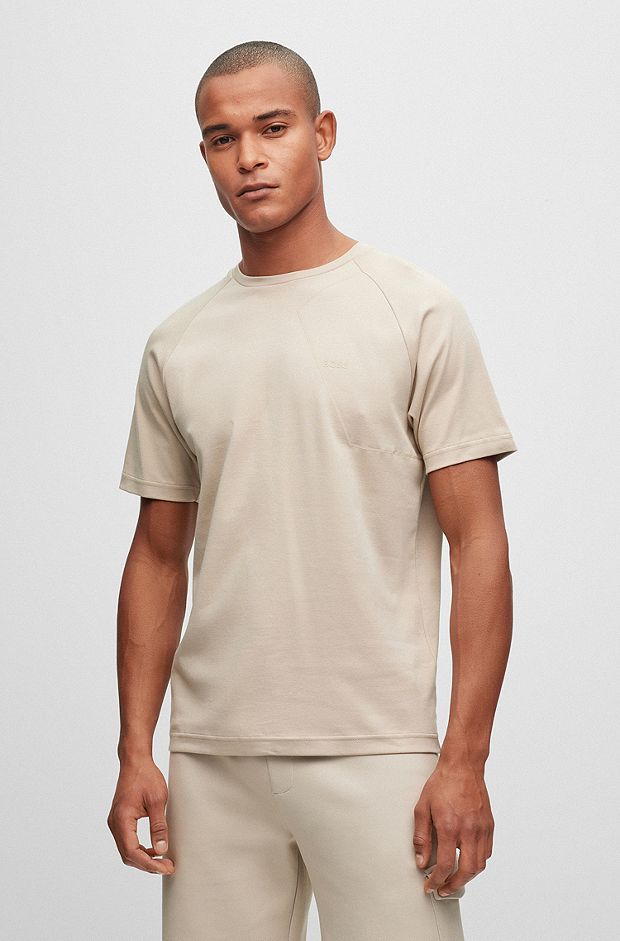 Peppermint-finish cotton T-shirt with gloss-print artwork, Beige