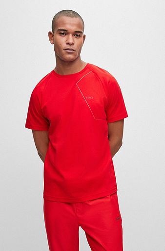 T-Shirt aus Baumwolle mit Pfefferminz-Finish und schimmerndem Print-Artwork, Rot